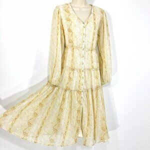 Anthropologie Moon River Dress Sz S Midi Tiered Button Up Front Lined